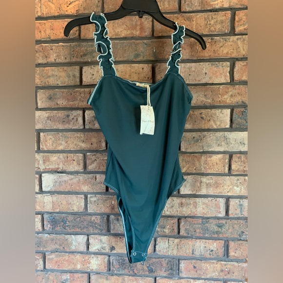 Hem & Thread Tops - NWT Hem and Thread Hunter Green Bodysuit with Ruffle Straps M
